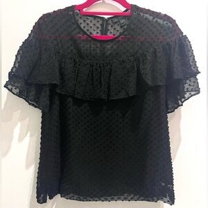 J. Crew Black Sheer Ruffle Silk Blend Blouse